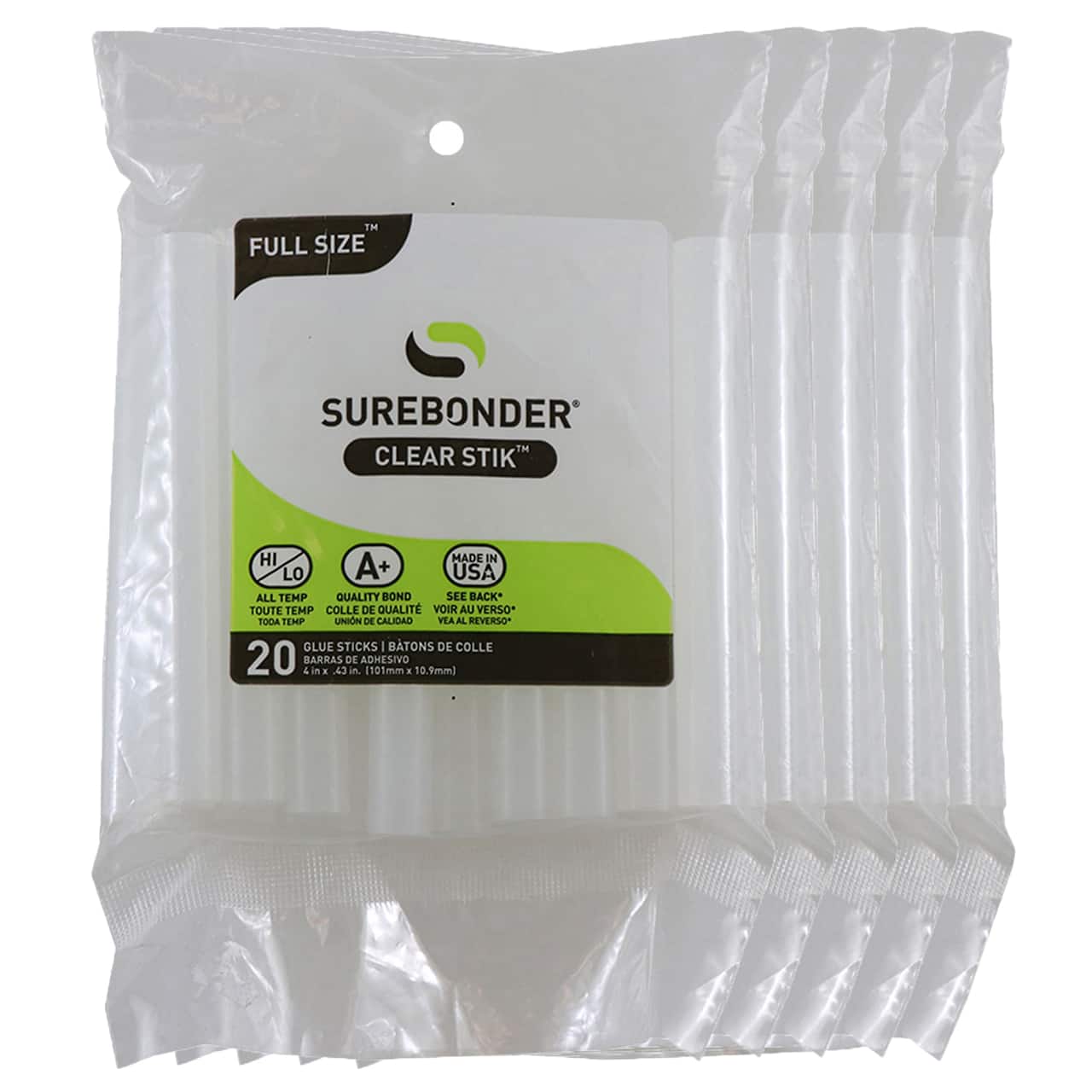 Surebonder&#xAE; 4&#x22; Dual Temperature Clear Hot Glue Sticks, 5 Packs of 20